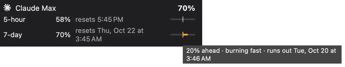 The pace meter tooltip with the run-out time